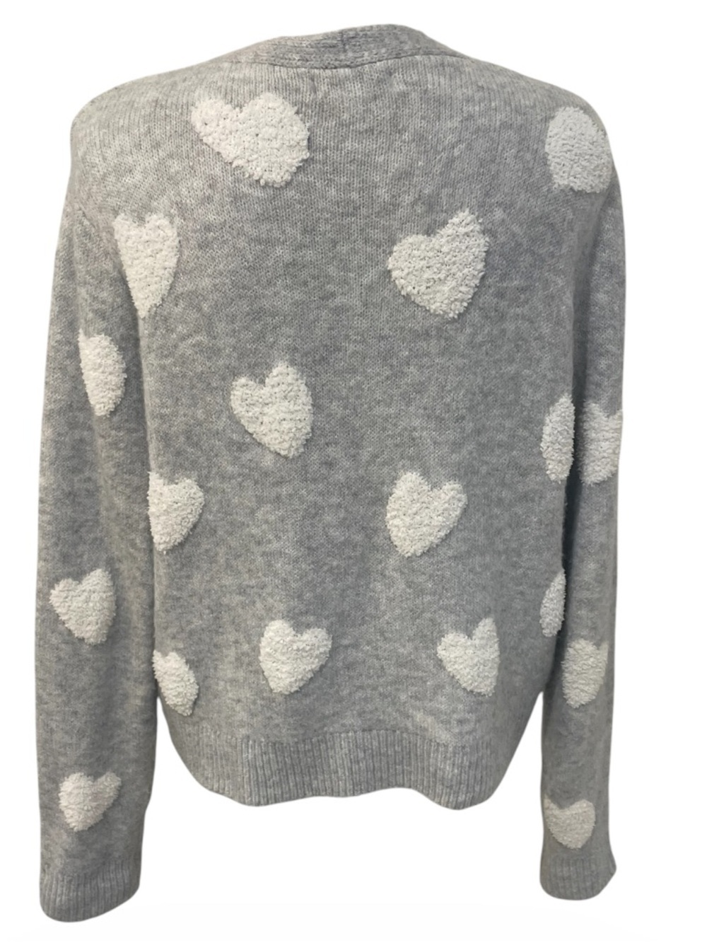 Cupcakes and Cashmere Gray Heart Cardigan Sweater Soft Cozy Knit Size M - Picture 6 of 12